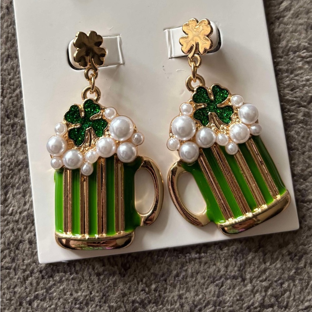 Green and Gold Clover Mug Earrings